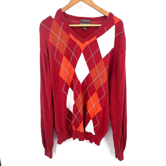 Lyle & Scott Sweater Men's XL Argyle 100% Combed Cotton V-Neck Preppy Academia - Picture 1 of 7